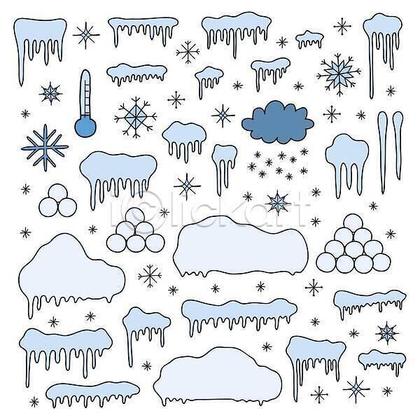 추위 사람없음 EPS 아이콘 일러스트 해외이미지 고드름 구름(자연) 눈(날씨) 눈송이 쌓기 얼음 온도계 장식 파란색