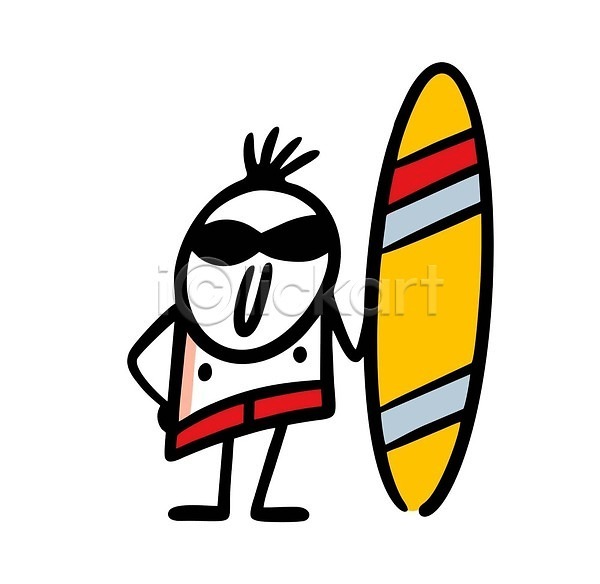 사람 한명 EPS 일러스트 해외이미지 낙서 서핑 서핑보드 심플 인물캐릭터 해외202309