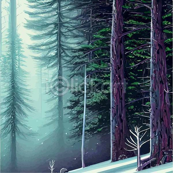사람없음 EPS 일러스트 해외이미지 겨울풍경 나무 눈덮임 돌(바위) 숲속 풀(식물) 해외202309