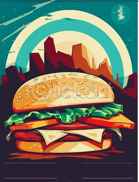 빈티지 사람없음 EPS 일러스트 해외이미지 복고 산 패스트푸드 포스터 해외202309 햄버거