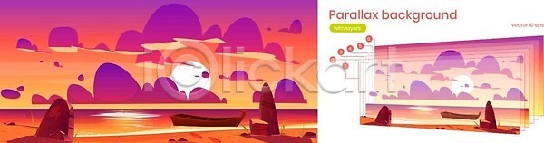 침묵 EPS 일러스트 해외이미지 UI 게임 그래픽 디자인 땅 만화 목재 물 바다 백그라운드 벡터 벽지 보라색 보트 뷰티 사용자 수평선 애니메이션 여행 오렌지 인터페이스 일몰 자연 장면 저녁 정박 천국 층 컬러풀 하늘 해외202309 해외일러스트 황무지 황혼
