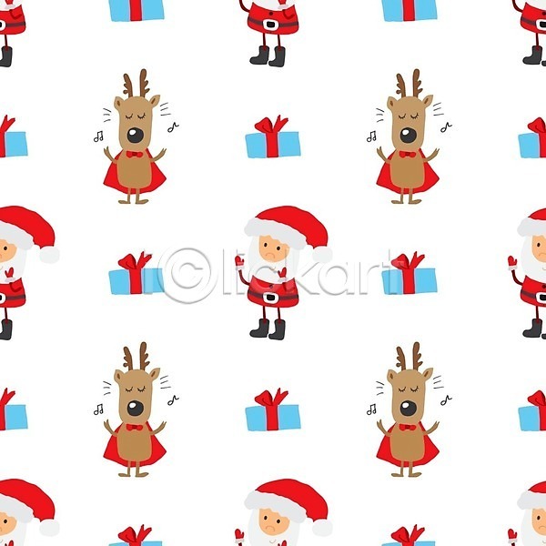 남자 노년 노인남자만 여러명 EPS 일러스트 해외이미지 겨울 루돌프 백그라운드 산타클로스 선물상자 손들기 음표 전신 크리스마스 패턴