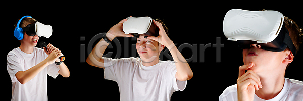 스마트 혁명 10대 남자 백인 사람 성인 여자 한명 3D JPG 포토 해외이미지 가상 가상현실 감정 게임 고글 관찰 놀이 동영상 디지털 많음 배너 백그라운드 비전 세트 안경 장비 취미 컬러 하이테크 해외202309 해외포토 현실