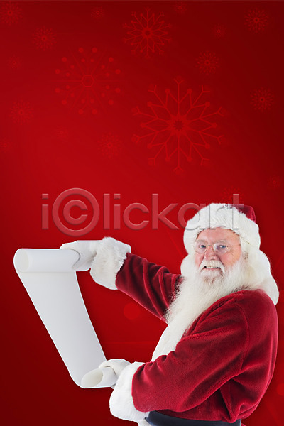 남자 노년 노인남자한명만 한명 JPG 옆모습 포토 해외이미지 들기 빨간색 산타클로스 상반신 종이 크리스마스 해외202004