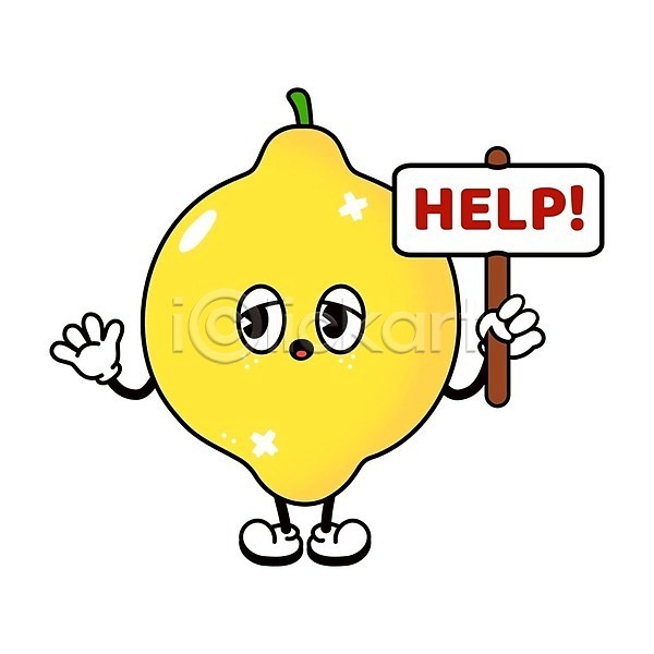 귀여움 도움 사람없음 EPS 일러스트 해외이미지 곤란 과일캐릭터 들기 레몬 레몬캐릭터 표지판