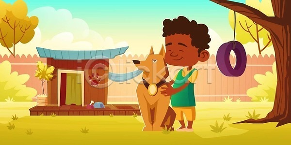 사랑 행복 소년 어린이 EPS 일러스트 해외이미지 강아지 개 건물 공원 그네 나무 돌봄 동물 뒤뜰 디자인 만화 메달 목재 바퀴 반려동물 백그라운드 벡터 뼈 사발 송곳니 승자 앉기 오두막 울타리 일러캐릭터 정원 주인 주택 캐릭터 타이어 포옹 해외202309 해외일러스트 황금