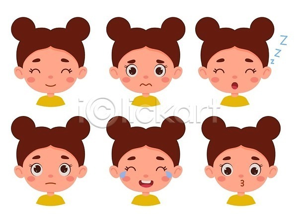 고민 분노 사랑 행복 혼란 어린이 EPS 일러스트 해외이미지 감정 무료이미지 미소 세트 얼굴 울음 일러캐릭터 잠 표현 해외202309 해외일러스트
