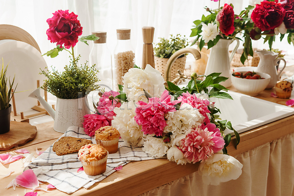 화려 사람없음 JPG 포토 해외이미지 꽃 무료이미지 봄 주방 컵케이크 해외202309 해외포토