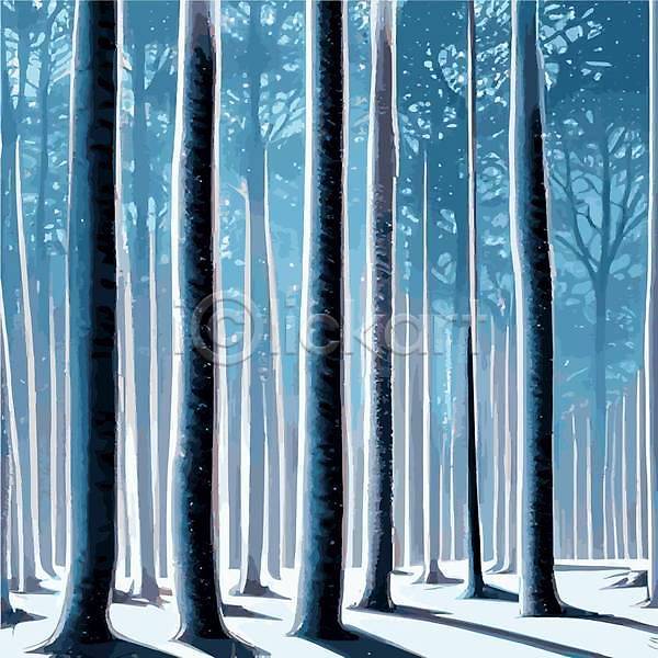 사람없음 EPS 일러스트 해외이미지 겨울풍경 나무 눈덮임 숲속 울창 해외202309