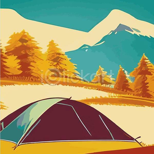 사람없음 EPS 일러스트 해외이미지 나무 여행 캠핑 캠핑장 텐트 풍경(경치) 해외202309