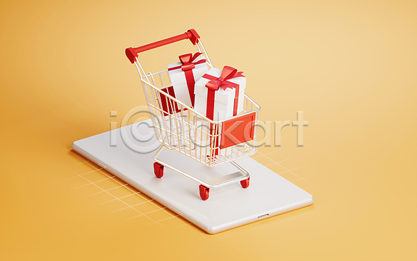 사람없음 3D JPG 포토 해외이미지 구매 빨간색 선물상자 쇼핑카 스마트폰 오브젝트 온라인쇼핑 해외202309