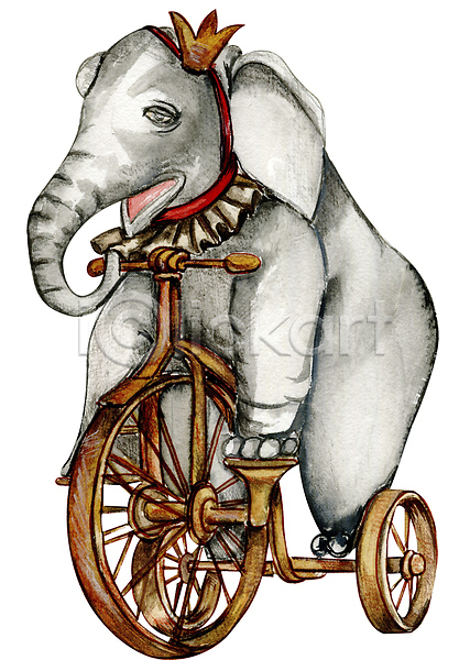 사람없음 JPG 포토 해외이미지 서커스 수채화(물감) 자전거 코끼리 한마리 해외202309