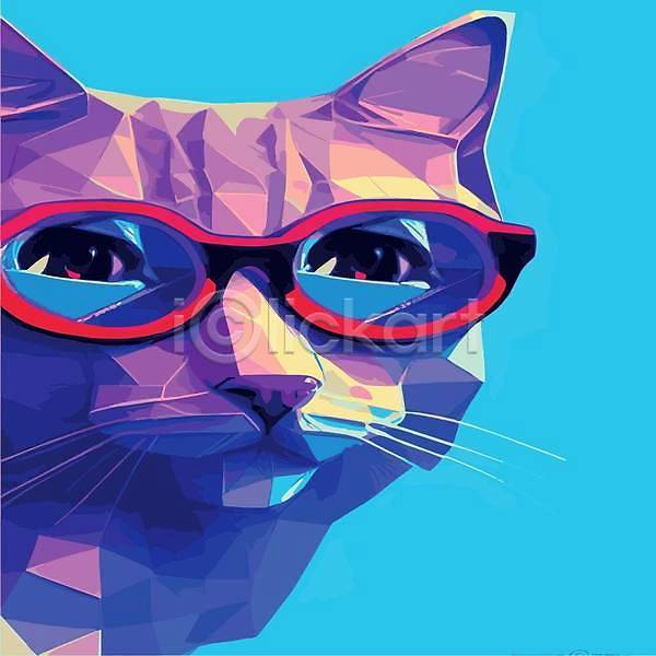 사람없음 EPS 일러스트 해외이미지 고양이 디자인 안경 팝아트 해외202309