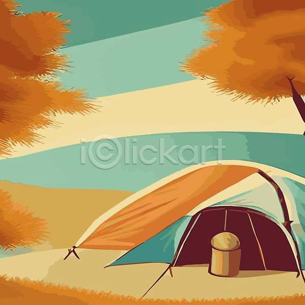 사람없음 성인 EPS 일러스트 해외이미지 나무 여행 캠핑 캠핑장 텐트 풍경(경치) 해외202309