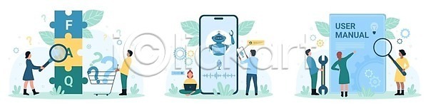 미래 스마트 사람 EPS 일러스트 해외이미지 검색 고객 놀이 대답 디자인 로봇 만화 메시지 목소리 백그라운드 벡터 부름 비즈니스 사용자 서비스 세트 스마트폰 스크린 스터디 업무 유리 응시 인공 일러캐릭터 정보 조작 지능 지원 질문 책 캐릭터 컨셉 퍼즐 플랫 해외202309 해외일러스트 확대