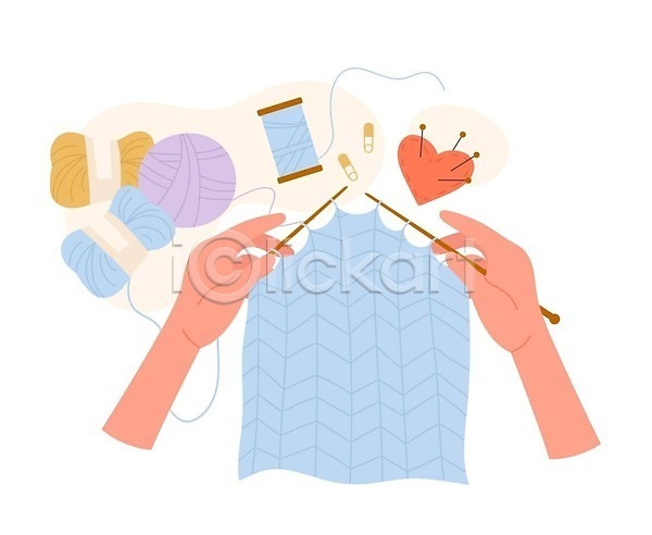 따뜻함 EPS 일러스트 해외이미지 뜨개옷 뜨개질 무료이미지 바늘꽂이 손 양모 취미 털실 해외202309 해외일러스트