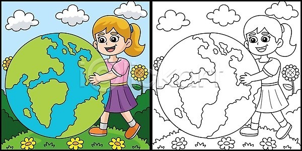 보호 축하 어린이 EPS 실루엣 일러스트 해외이미지 걸음마 그래픽 그림 기후변화 낙서 디자인 만화 미술 백그라운드 벡터 색칠공부 선 손그림 윤곽 잡기 재활용 줄이기 지구 지구의날 지원 컬러 컬러풀 클립아트 페이지 해외202309 해외일러스트 환경
