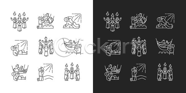 EPS 일러스트 해외이미지 UI 검은색 그림 미술 벡터 비전 빛 선 성경 세트 속도 수집 신앙심 심볼 심플 얇은 어둠 예수 웹 윤곽 전설 전환 종교 증거 클립아트 팩 편집 플랫 픽토그램 해외202309 해외일러스트 흰색