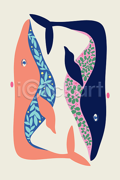 사람없음 JPG 포토 해외이미지 고래 그림 기하학 두마리 무늬 백그라운드 추상 컬러풀 포스터 해외202309