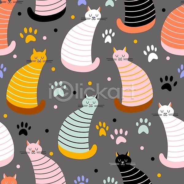 사람없음 EPS 일러스트 해외이미지 고양이 백그라운드 컬러풀 패턴 패턴백그라운드