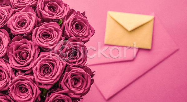 사람없음 JPG 포토 해외이미지 꽃다발 러브레터 발렌타인데이 백그라운드 분홍색 장미 편지봉투