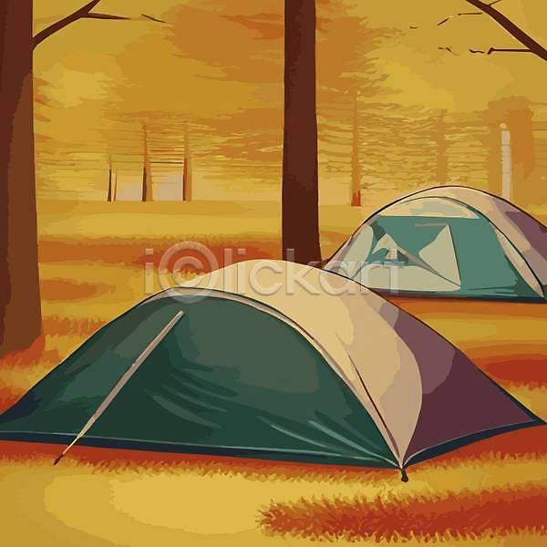 사람없음 EPS 실루엣 일러스트 해외이미지 나무 단풍 바위 산 여행 캠핑 캠핑장 텐트 풍경(경치) 해외202309