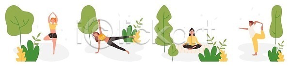 사람 성인 EPS 일러스트 해외이미지 건강 고립 공원 도시 디자인 라이프스타일 만화 명상 벡터 선 세트 스트레칭 스포츠 앉기 야외 여름 연꽃 연습 요가 운동 위치 일러캐릭터 자연 장면 체조 초록색 캐릭터 포즈 플랫 해외202309 해외일러스트