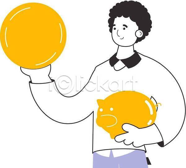 투자 남자 EPS 일러스트 해외이미지 경제 동전 돼지저금통 무료이미지 자금 잡기 저축 해외202309 해외일러스트