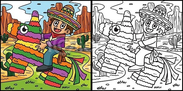 축하 행복 어린이 EPS 실루엣 일러스트 해외이미지 걸음마 그래픽 그림 낙서 디자인 만화 미술 백그라운드 벡터 색칠공부 선 선인장 손그림 스페인어 윤곽 전통 축제 컬러 컬러풀 클립아트 페이지 해외202309 해외일러스트 휴가