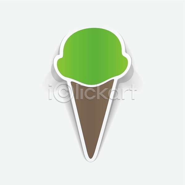 사람없음 EPS 일러스트 해외이미지 스티커 아이스크림 아이스크림콘 초록색 해외202309