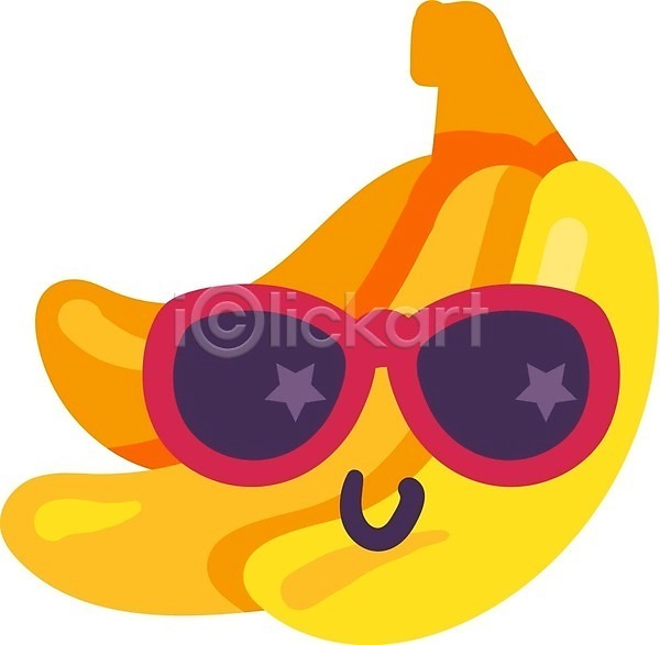 귀여움 사람없음 EPS 일러스트 해외이미지 과일캐릭터 미소(표정) 바나나 바나나캐릭터 선글라스