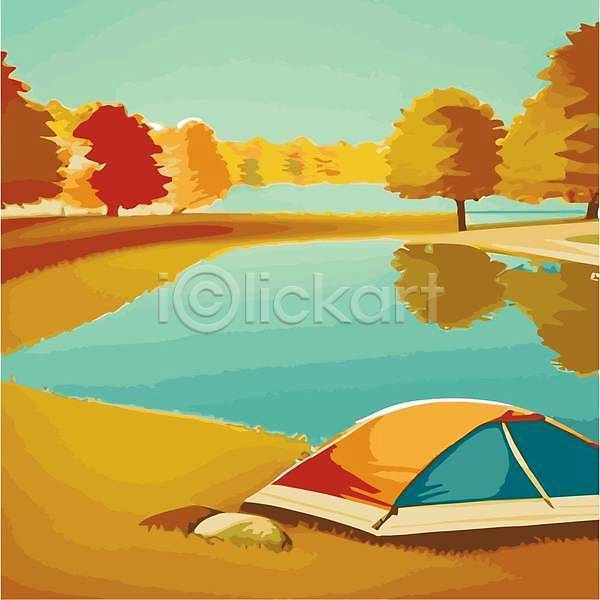 사람없음 EPS 일러스트 해외이미지 나무 산 여행 캠핑 캠핑장 텐트 풍경(경치) 해외202309