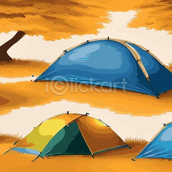 사람없음 EPS 일러스트 해외이미지 나무 노란색 산 여행 캠핑 캠핑장 텐트 풍경(경치) 해외202309