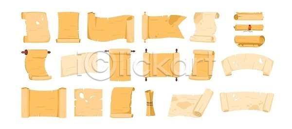 빈티지 사람없음 EPS 일러스트 해외이미지 공백 노란색 두루마리 보물지도 세트 양피지 엘리먼트 오브젝트 중세 펼침 해외202309 해외일러스트