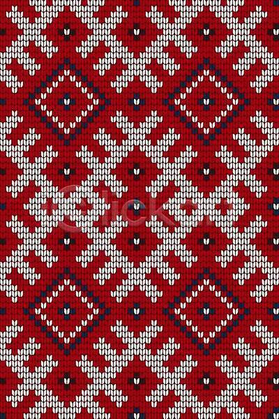 사람없음 EPS 일러스트 해외이미지 겨울 노르딕(디자인) 눈꽃 디자인 뜨개질 빨간색 패턴 해외202309