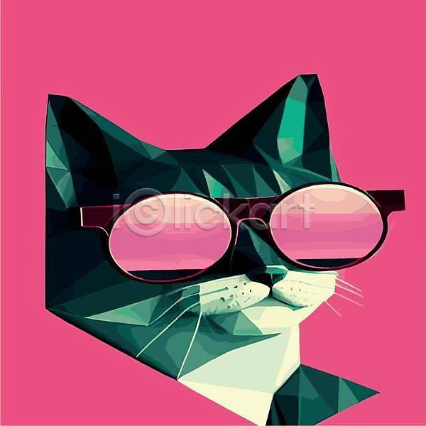 사람없음 EPS 일러스트 해외이미지 고양이 디자인 선글라스 팝아트 해외202309