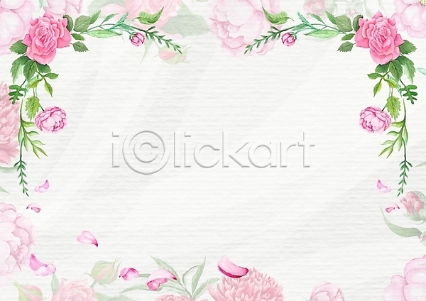 로맨틱 사람없음 JPG 포토 해외이미지 꽃 분홍색 수채화붓 잎 프레임