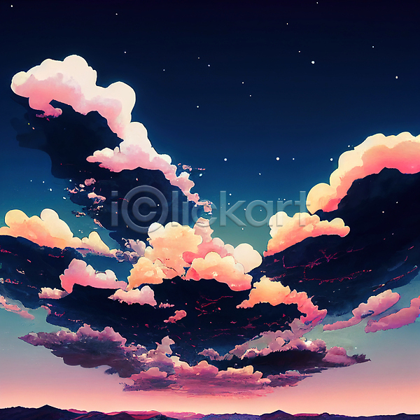 사람없음 JPG 포토 해외이미지 공상 구름(자연) 몽환 백그라운드 별 컬러풀 판타지 풍경(경치) 하늘 해외202309