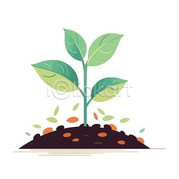 성장 EPS 일러스트 해외이미지 묘목 무료이미지 봄 새싹 식물 잎 초록색 해외202309 해외일러스트 흙