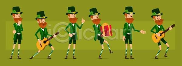 분노 피곤 행복 행운 남자 사람 소년 EPS 일러스트 해외이미지 걷기 고립 그림자 기타 만화 벡터 빨간머리 사인 서기 선물 세트 수염 스타일 아일랜드 애니메이션 얼굴 음악 일러캐릭터 작업 초록색 캐릭터 콘서트 클로버 표현 플랫 해외202309 해외일러스트 황금 휴가