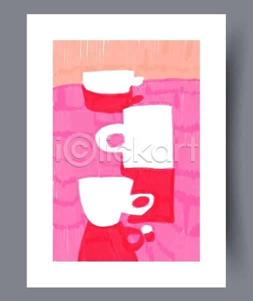 사람없음 EPS 일러스트 해외이미지 그림 기하학 머그컵 미니멀 미술 분홍색 찻잔 추상 페인트 포스터 해외202309