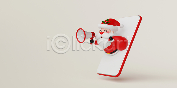 남자 노년 노인남자한명만 한명 3D JPG 포토 해외이미지 3D캐릭터 들기 빨간색 산타클로스 상반신 세일 쇼핑 스마트폰 외침 크리스마스 해외202309 확성기 흰색