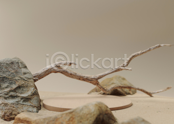 사람없음 JPG 포토 해외이미지 공간 나뭇가지 단상 돌(바위) 모래 백그라운드 원형 포디움 해외202309