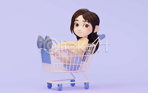 성인 성인여자한명만 여자 한명 3D JPG 포토 해외이미지 고객 보라색 쇼핑 쇼핑카 승차 앉기 전신 해외202309
