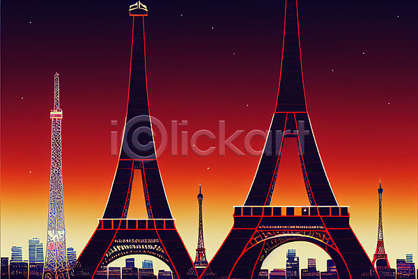 사람없음 JPG 포토 해외이미지 도시 백그라운드 에펠탑 추상 카툰스타일 풍경(경치) 하늘 해외202309