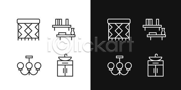 EPS 일러스트 해외이미지 UI 가구 거실 검은색 구매 그림 내부 미술 벡터 빛 상점 선 선반 세트 수집 심볼 심플 아파트 얇은 어둠 욕실 웹 윤곽 장식 주택 천장 클립아트 팩 편집 플랫 픽토그램 해외202309 해외일러스트 흰색