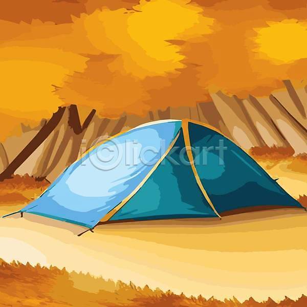 사람 사람없음 EPS 일러스트 해외이미지 나무 모닥불 여행 캠핑 캠핑장 텐트 풍경(경치) 해외202309