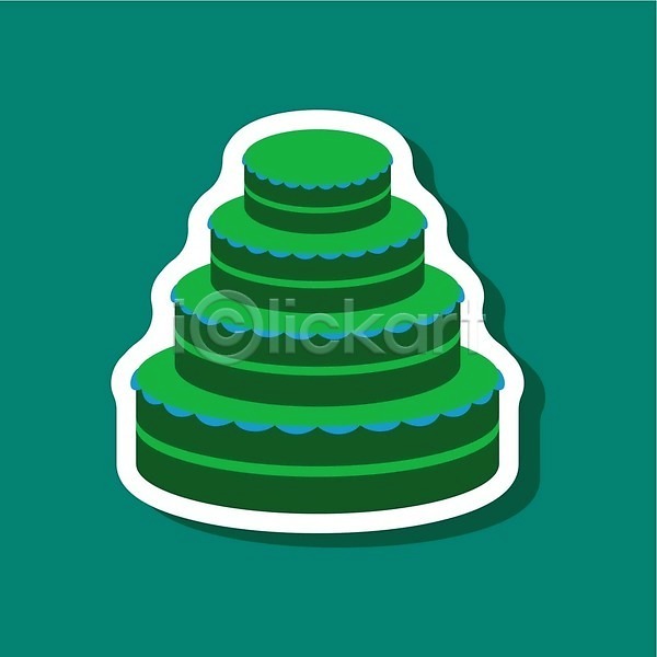 사람없음 EPS 일러스트 해외이미지 생일 스티커 초록색 케이크 해외202309