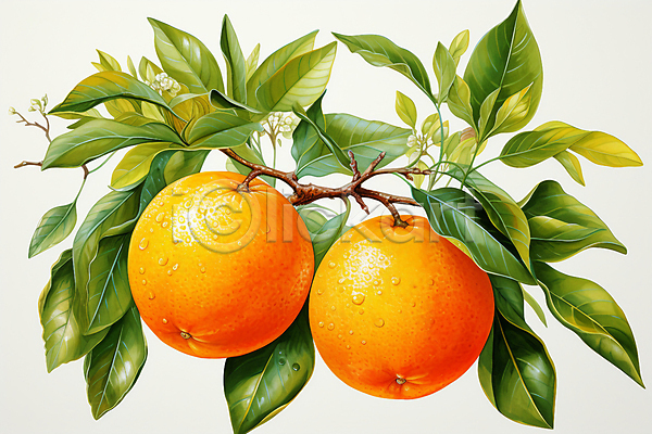 사람없음 JPG 일러스트 수분 수채화(물감) 열매 오렌지 잎