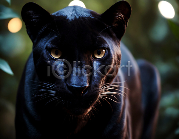 사람없음 JPG 근접촬영 디지털합성 편집이미지 검은색 동물 맹수 숲속 열대우림 자연 포유류 한마리 흑표범